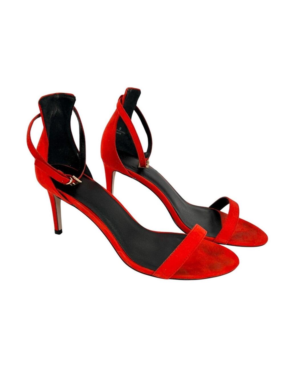 ASOS Size 8 Red Suede 3 Inch Ankle Strap Heels Open Toe